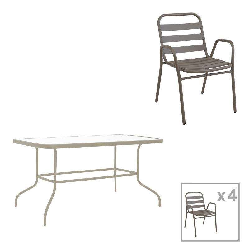 Σετ Κήπου Τραπεζαρία Valor-Sussie 5 τεμ. Μέταλλο σε Σαμπανιζέ χρώμα 110x60x70εκ.