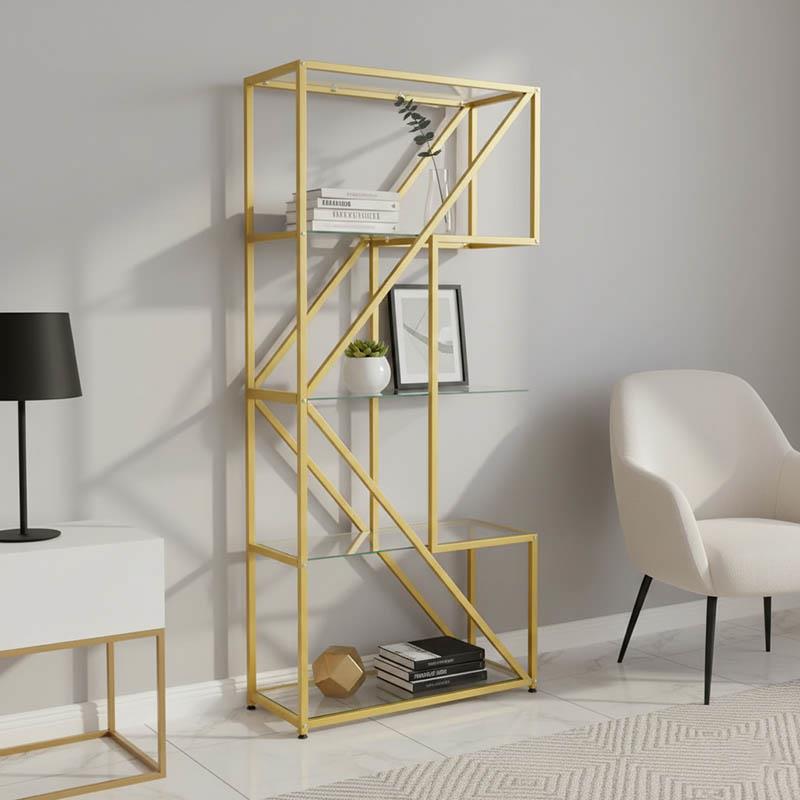 Ραφιέρα Aylan απο Γυαλί - Μέταλλο σε Χρυσό 100x30x200εκ.