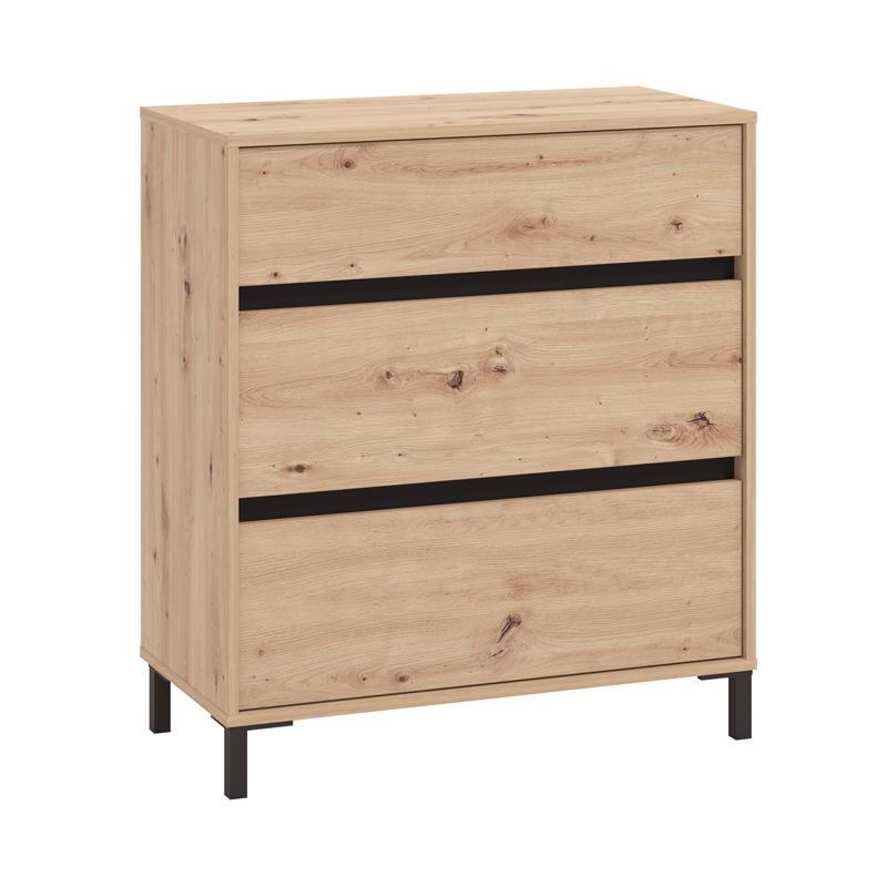 Συρταριέρα MARRON 80 3F Artisan oak - Μαύρο ματ 80x40x90εκ.