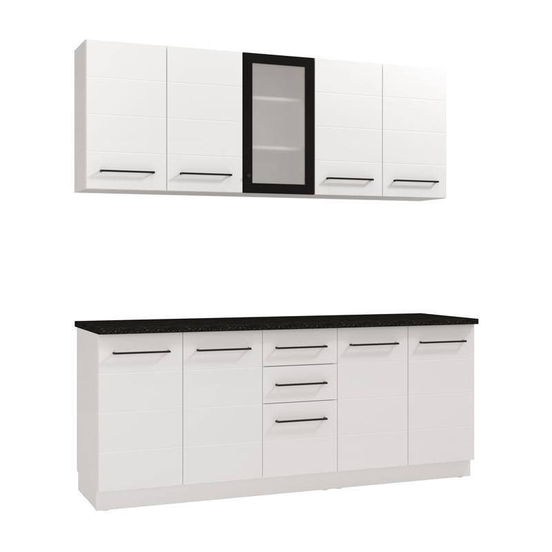 Έτοιμη Σύνθεση κουζίνας RAJNA 200 σε Λευκό - Μαύρο ματ 200x51x200εκ. Έτοιμη Σύνθεση κουζίνας RAJNA 200 σε Λευκό - Μαύρο ματ 200x51x200εκ.