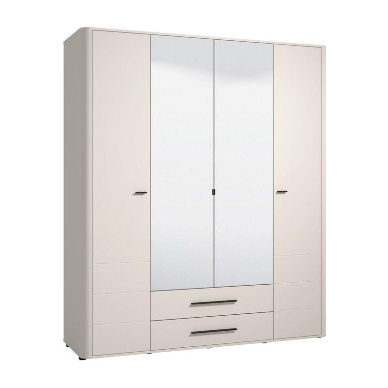 Ντουλάπα SERDICA 4K2F2O Τετράφυλλη με Καθρέπτη και 2 Συρτάρια Cashmere 180x57x211εκ.