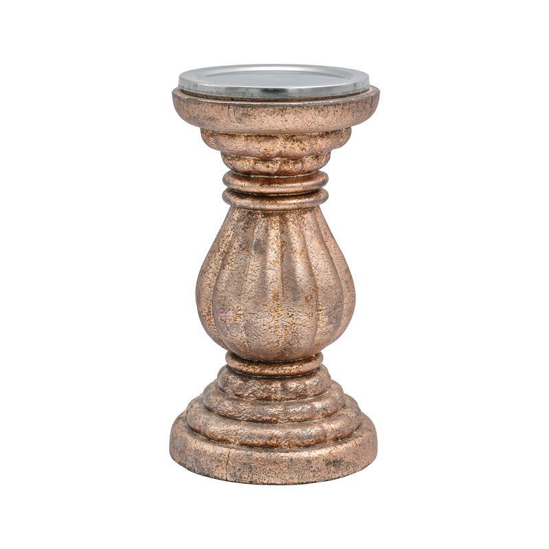 Κηροπήγιο γυάλινο FL2814 Fylliana Ρόζ με Μεταλλικό Φινίρισμα 10x20εκ.