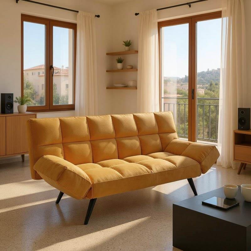Καναπές Κρεβάτι Freddo Τριθέσιος Βελούδο Μουσταρδί 181x81x86εκ.