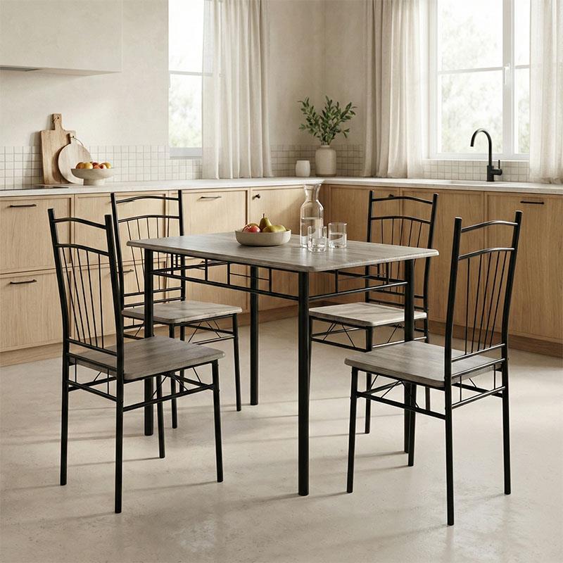 Σετ Τραπεζαρίας Reforia 5τμχ mdf σε γκρι απόχρωση με μαύρα μεταλλικά πόδια 110x60x74εκ