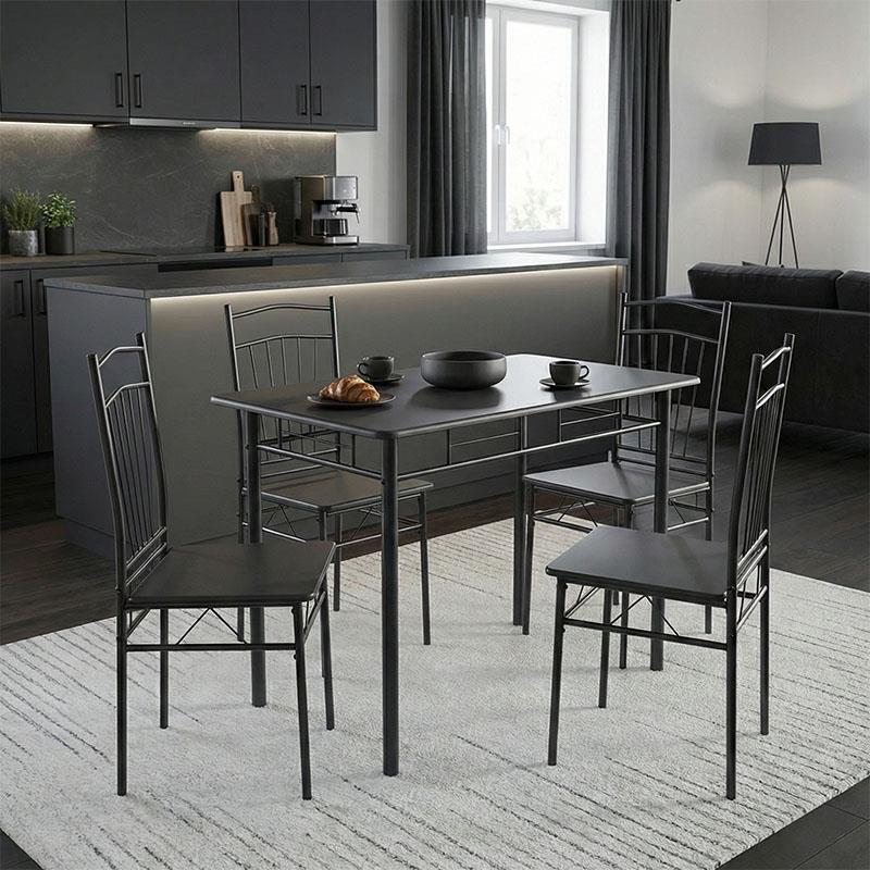 Σετ Τραπεζαρία Reforia 5τμχ mdf σε μαύρη απόχρωση με μαύρα μεταλλικά πόδια 110x60x74εκ