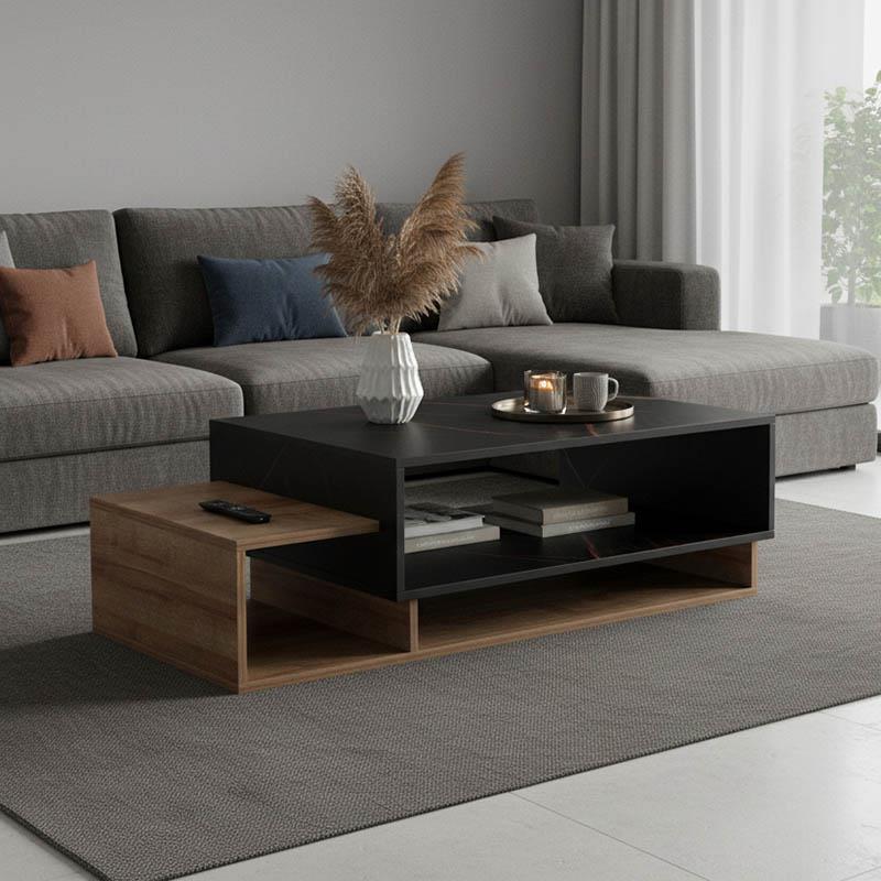 Τραπέζι σαλονιού Dekost σε oak με μαύρο μαρμάρου απόχρωση 105x50x32εκ.