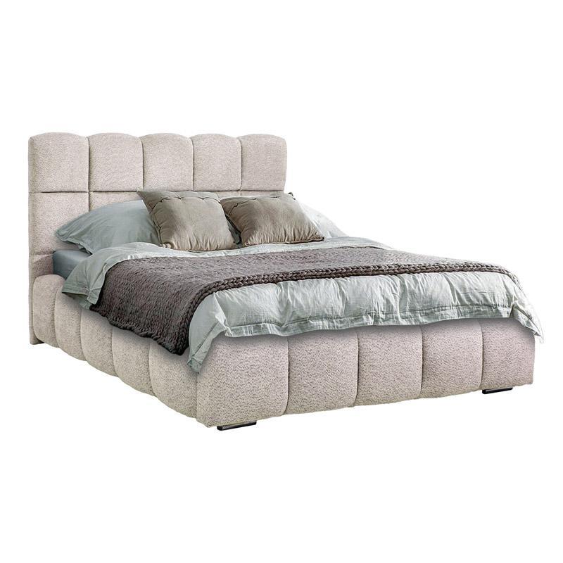 Επενδυμένο Κρεβάτι VELORA Διπλό με Ύφασμα Μπέζ 185x223x125εκ.