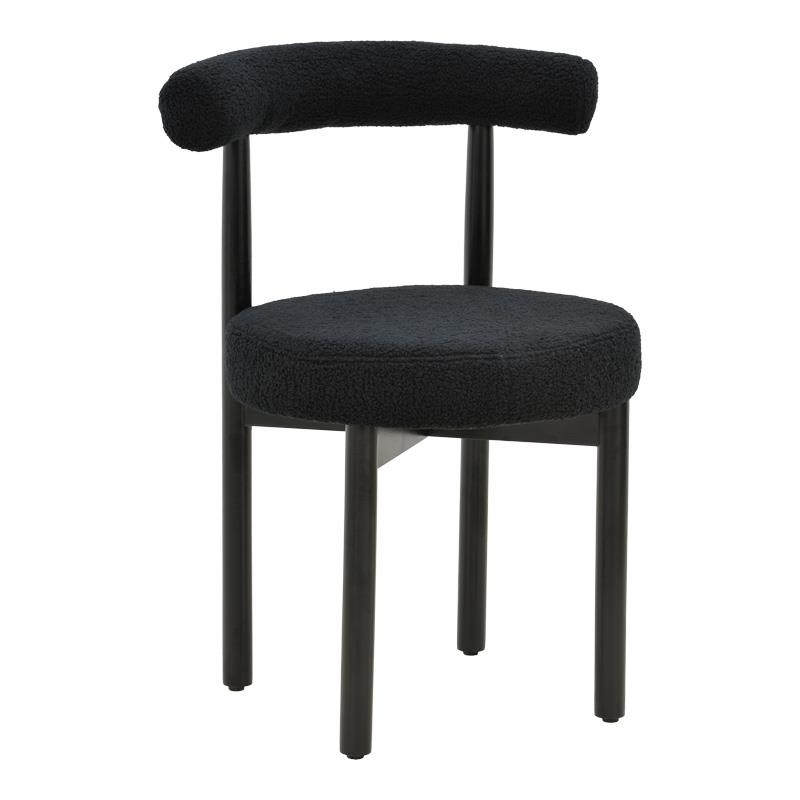 Καρέκλα Fenza μαύρο μπουκλέ ύφασμα-πόδι ξύλο οξιάς σε μαύρη απόχρωση 60x54x75εκ