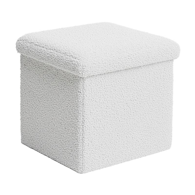 Σκαμπό-μπαούλο Crystal μπουκλέ ύφασμα σε ivory απόχρωση 38x38x38εκ