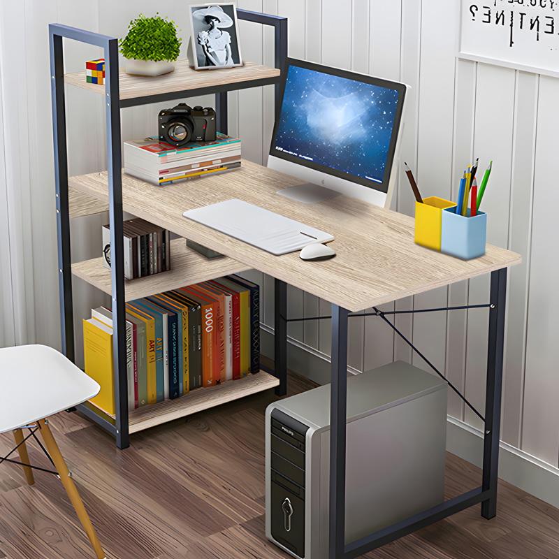 Γραφείο εργασίας Bencour με βιβλιοθήκη mdf σε φυσική απόχρωση με μαύρο μέταλλο 90x40x73εκ