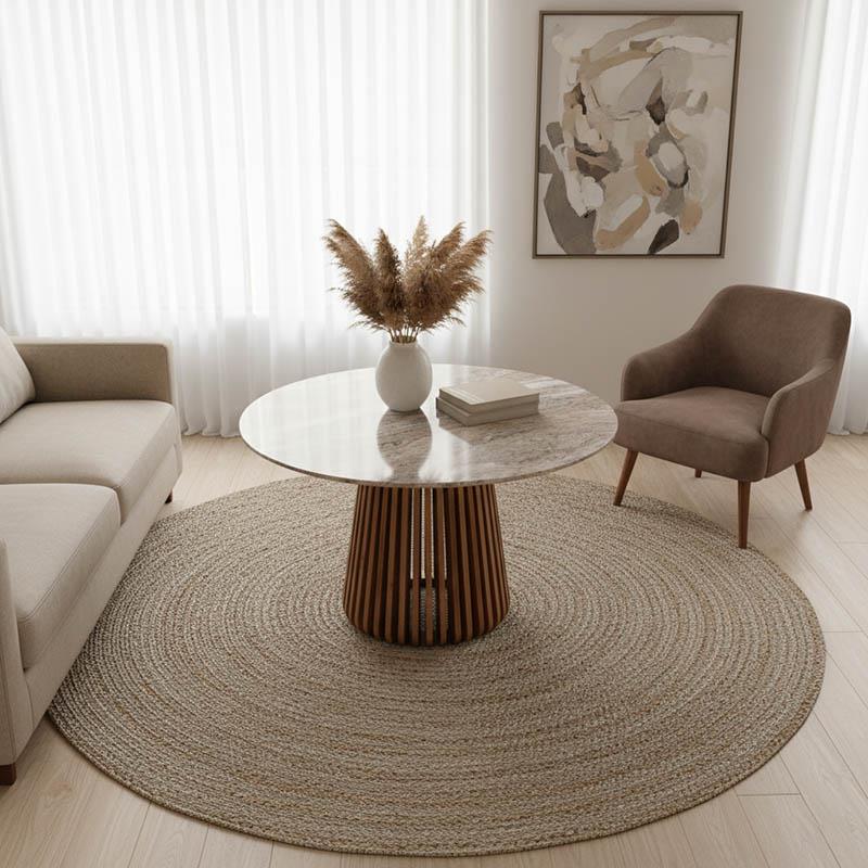 Τραπέζι Mable μασίφ ξύλο ακακίας σε φυσική απόχρωση και επιφάνεια μαρμάρου Φ120x76εκ