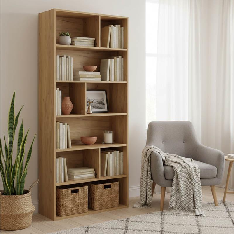 Βιβλιοθήκη Evergin mdf σε oak απόχρωση 80x30x180εκ