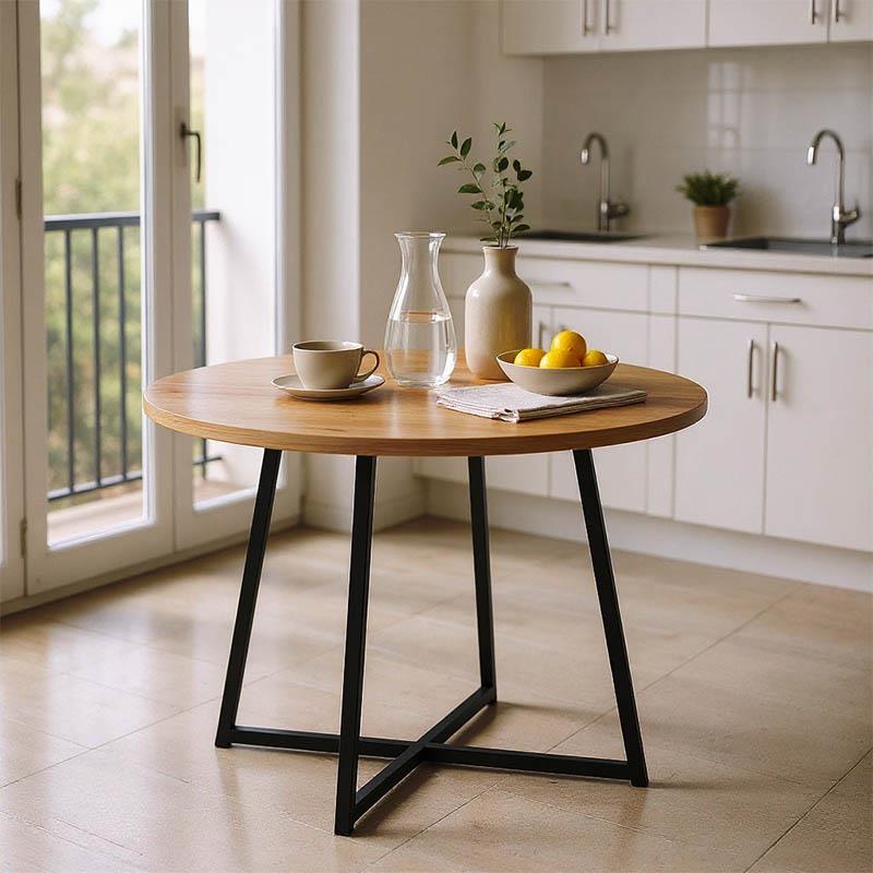 Τραπέζι Sarah Ι σε oak απόχρωση με μαύρα μεταλλικά πόδια Φ100x76εκ