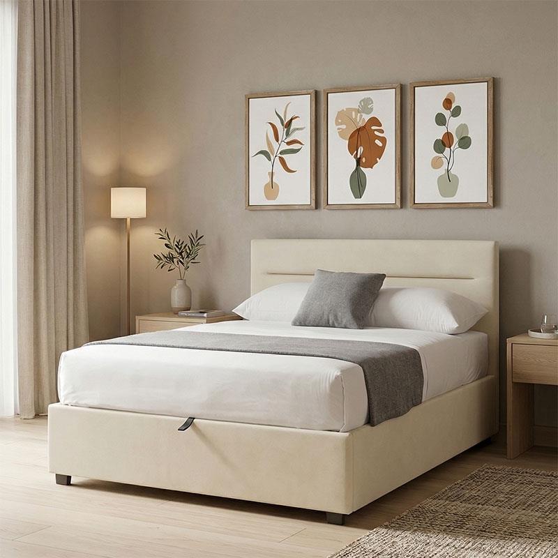 Επενδυμένο Κρεβάτι Molito Ημίδιπλο με Αποθηκευτικό χώρο Βελούδο Εκρού 120x200εκ.