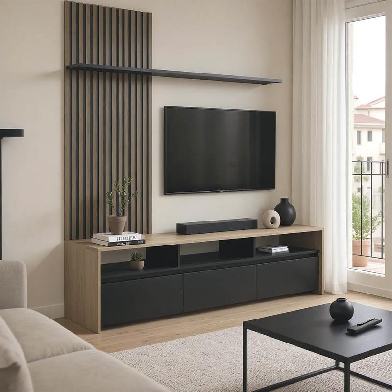 Σύνθετο σαλονιού Delfina σε sonoma με μαύρη απόχρωση 190x40x199.5εκ