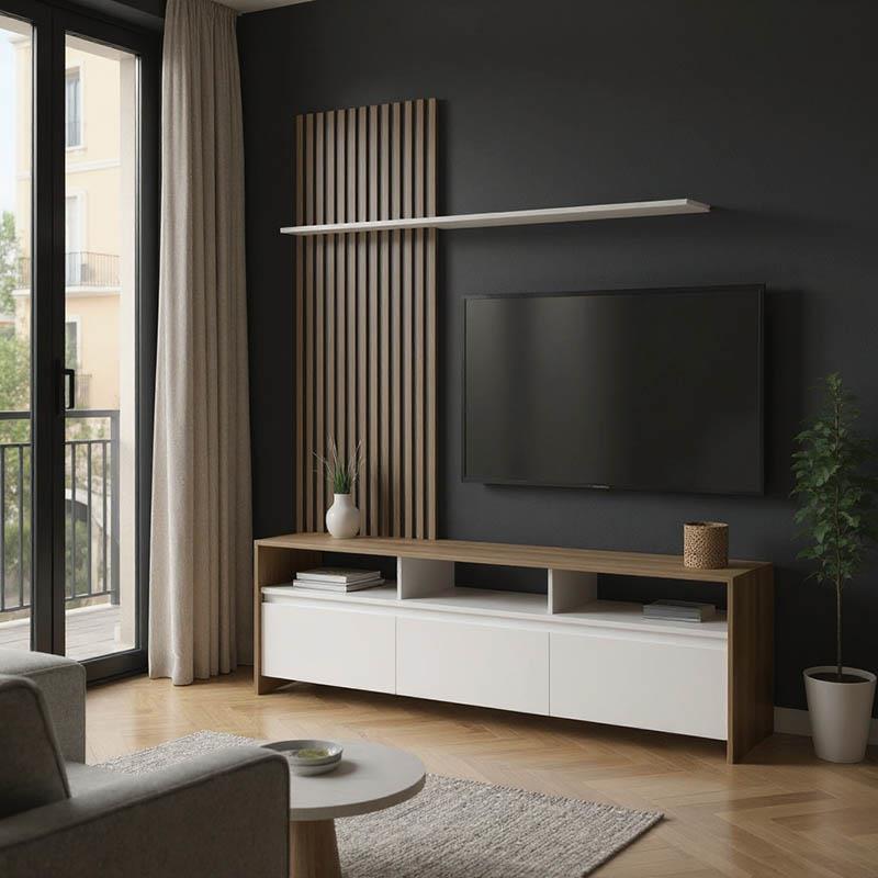 Σύνθετο σαλονιού Delfina σε sonoma με λευκή απόχρωση 190x40x199.5εκ