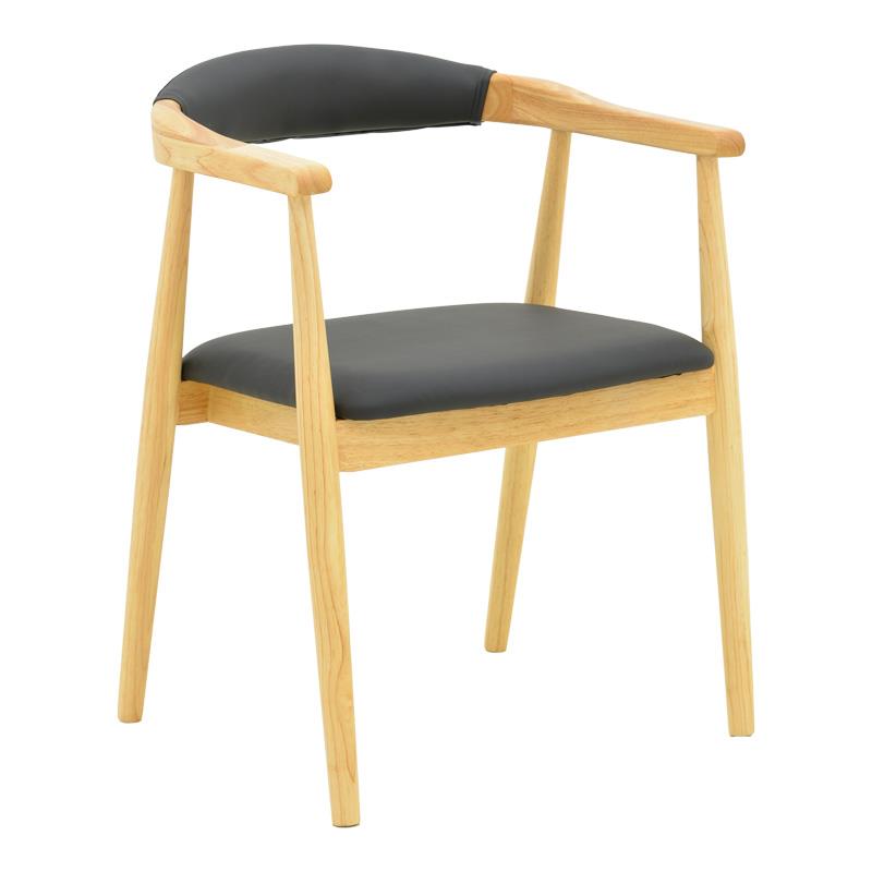 Καρέκλα Πολυθρόνα Sandi rubberwood σε φυσικό με μαύρο pu μαξιλάρι 50x60x80εκ