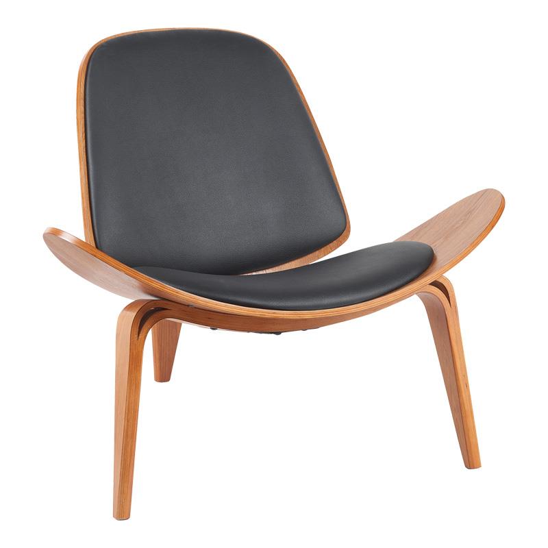 Πολυθρόνα Vilma PU μαύρο- plywood καρυδί 90x76.5x74.5εκ