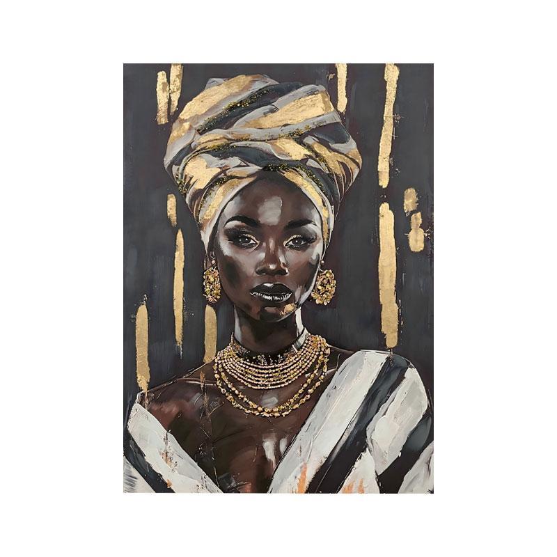 Πίνακας σε Καμβά African lady FL37268 Fylliana Μαύρο -Γκρί και Λευκό 70x3x100εκ.