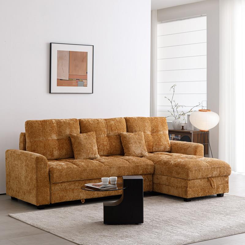 Γωνιακός καναπές - κρεβάτι Comfie Αναστρέψιμος με αποθηκευτικό χώρο camel ύφασμα 267x159x97εκ.