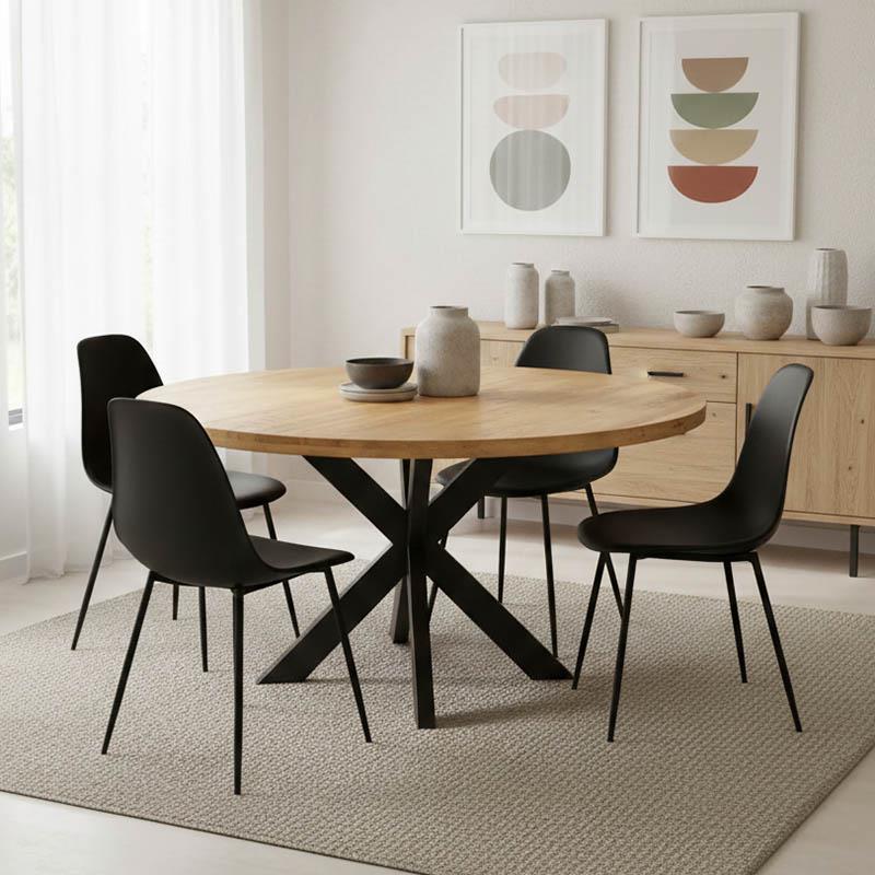 Τραπέζι Royalty I μασίφ ξύλο mango 4εκ σε φυσικό με πόδι μεταλλικό μαύρο Φ130x77εκ.