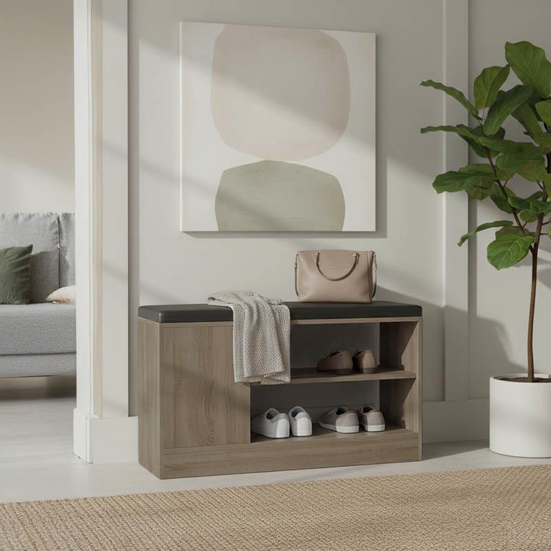 Παπουτσοθήκη-σκαμπό Deboule 8 ζευγών σε sonoma-μαύρη απόχρωση 90x30x46εκ Παπουτσοθήκη-σκαμπό Deboule 8 ζευγών σε sonoma-μαύρη απόχρωση 90x30x46εκ