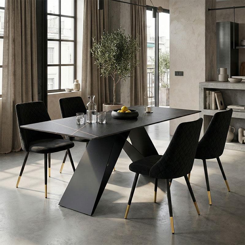 Τραπέζι Meja sintered stone μαύρο μαρμάρου -μεταλλικά πόδια 180x90x76εκ