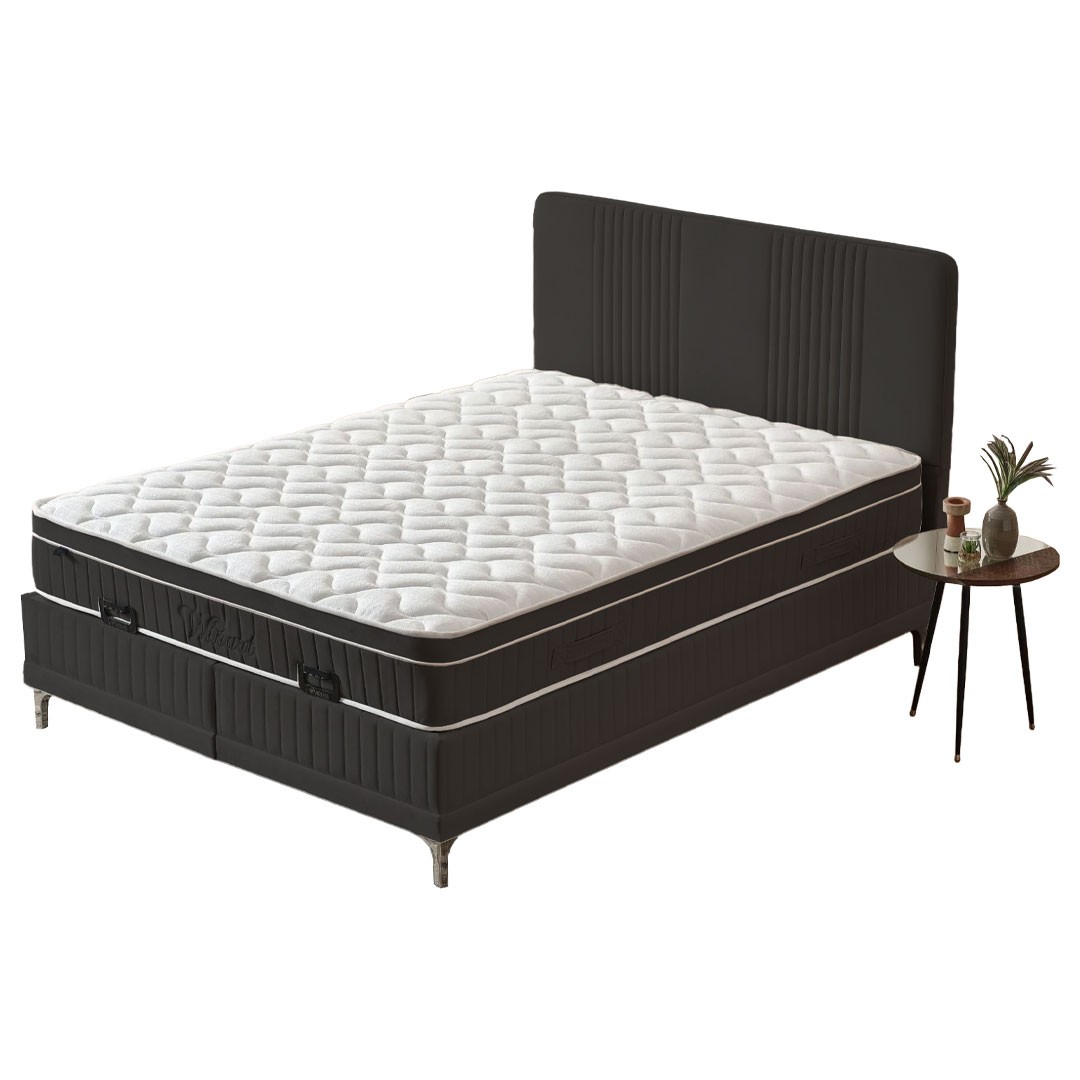 Επενδυμένο Κρεβάτι WINART Διπλό με Αποθηκευτικό χώρο και Ανατομικό Στρώμα Γκρί 160x200εκ.