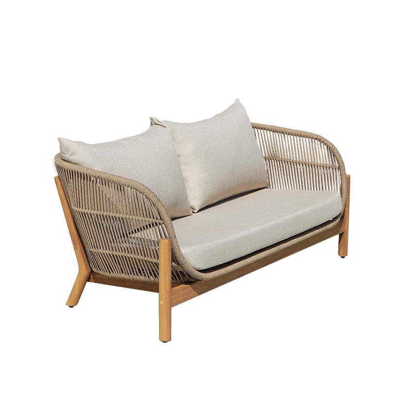 Καναπές Διθέσιος Verilan μασίφ ξύλο ακακίας-ύφασμα σε φυσικό -μπεζ 163x77x70εκ