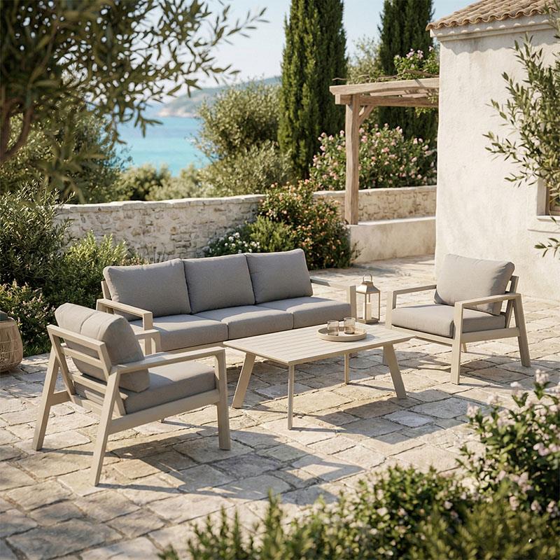 Σετ κήπου Kallisto 4τεμ αλουμίνιο σε μπεζ απόχρωση - ύφασμα γκρι