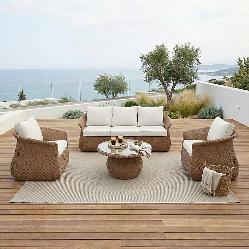 Σετ κήπου Tropicana 4τεμ pe rattan σε καφέ απόχρωση - ύφασμα μπεζ