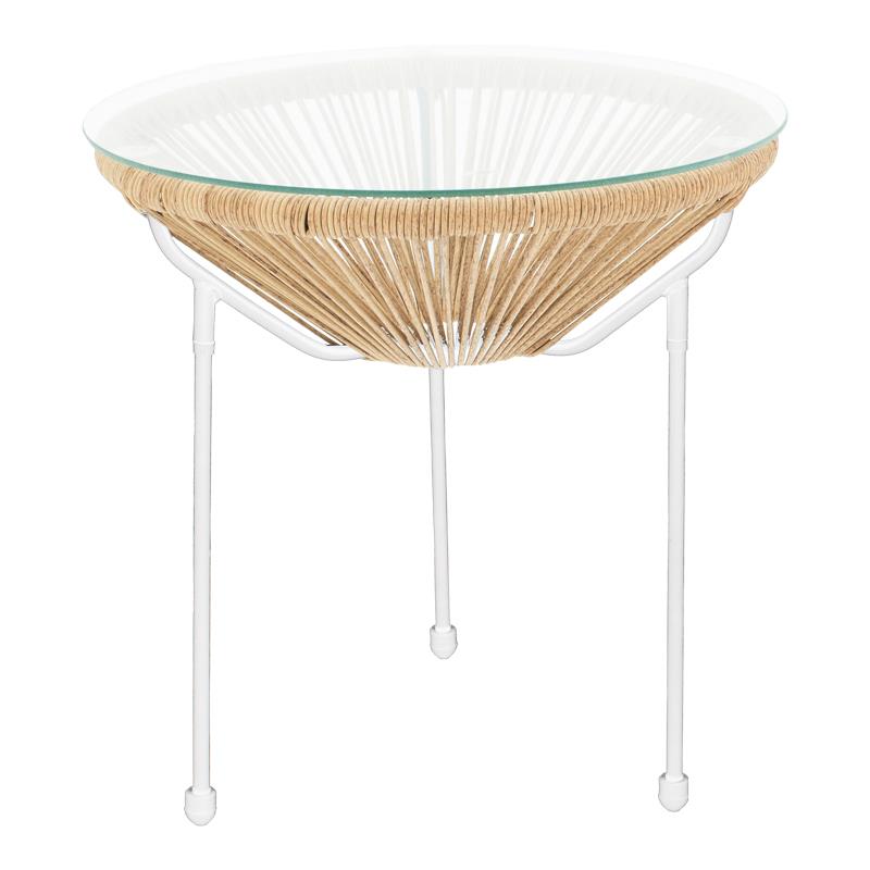 Τραπέζι Acapulco μέταλλο σε λευκό-pe rattan σε φυσική απόχρωση Φ50x52εκ