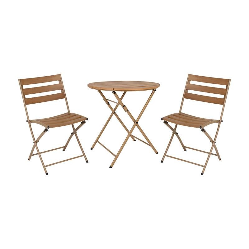 Σετ κήπου Βεράντας 3τεμ. FL025 Fylliana Στρόγγυλο Polywood & Ατσάλι Φυσικό - Καφέ