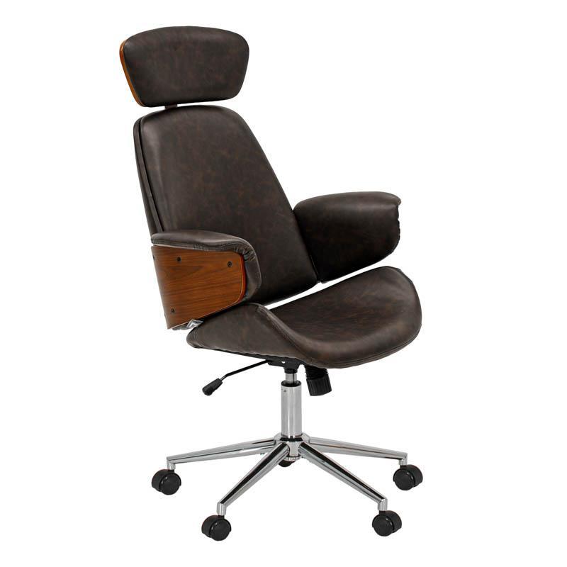 Καρέκλα Γραφείου Διευθυντή FL921 Fylliana Καφέ Τεχνόδερμα με Καρυδί Ξύλο 68x68x125εκ