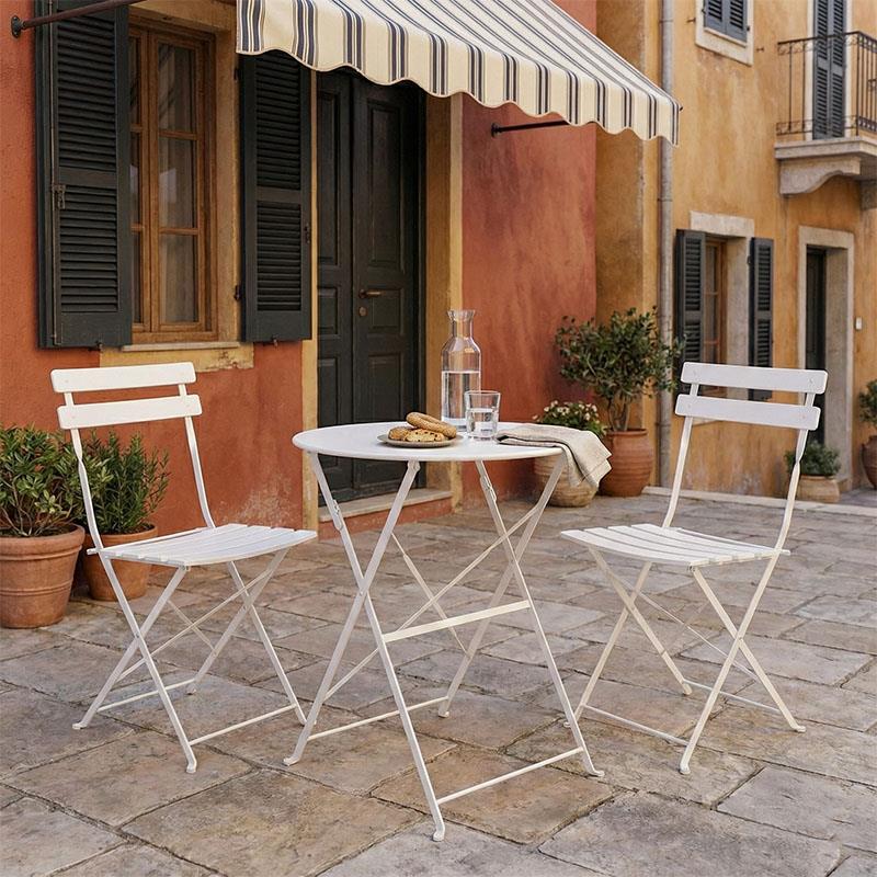 Σετ κήπου Τραπεζαρία Bistro 3 τεμ μεταλλική αναδιπλούμενη σε λευκό Φ60x71εκ