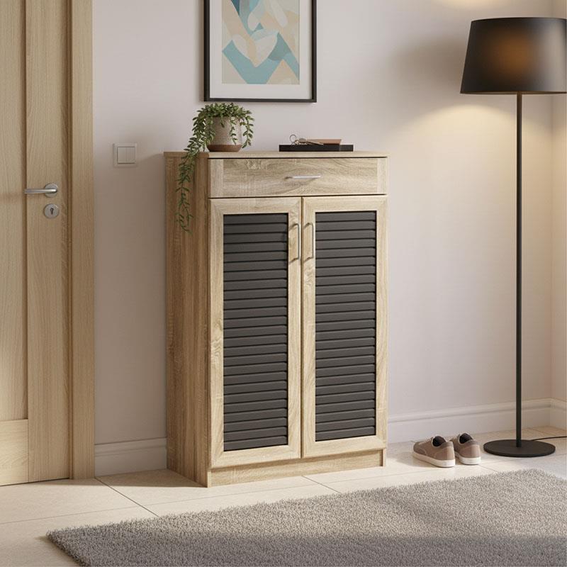 Παπουτσοθήκη-ντουλάπι Sante 20 ζεύγων σε sonoma-ανθρακί απόχρωση 80x37x123εκ