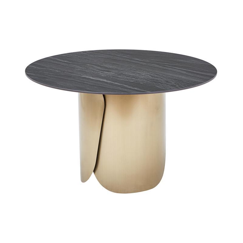 Τραπέζι Τραπεζαρίας FL0063 Fylliana Στρόγγυλο Γκρί Κεραμική Επιφάνεια - Χρυσό Μεταλλικά Πόδια 120x75εκ