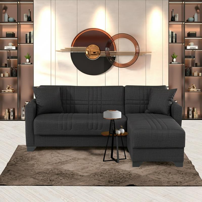 Γωνιακός καναπές-κρεβάτι Stashio αναστρέψιμος ύφασμα ανθρακί 202x143x84εκ.