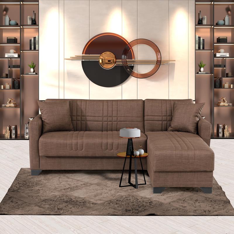 Γωνιακός καναπές-κρεβάτι Stashio αναστρέψιμος ύφασμα καφέ 202x143x84εκ.