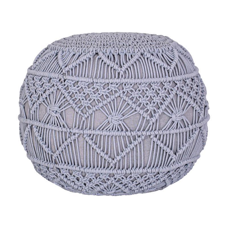 Πούφ - Σκαμπό Μακραμέ FL668 Fylliana Ανοιχτό Γκρί χρώμα 45x45x40εκ