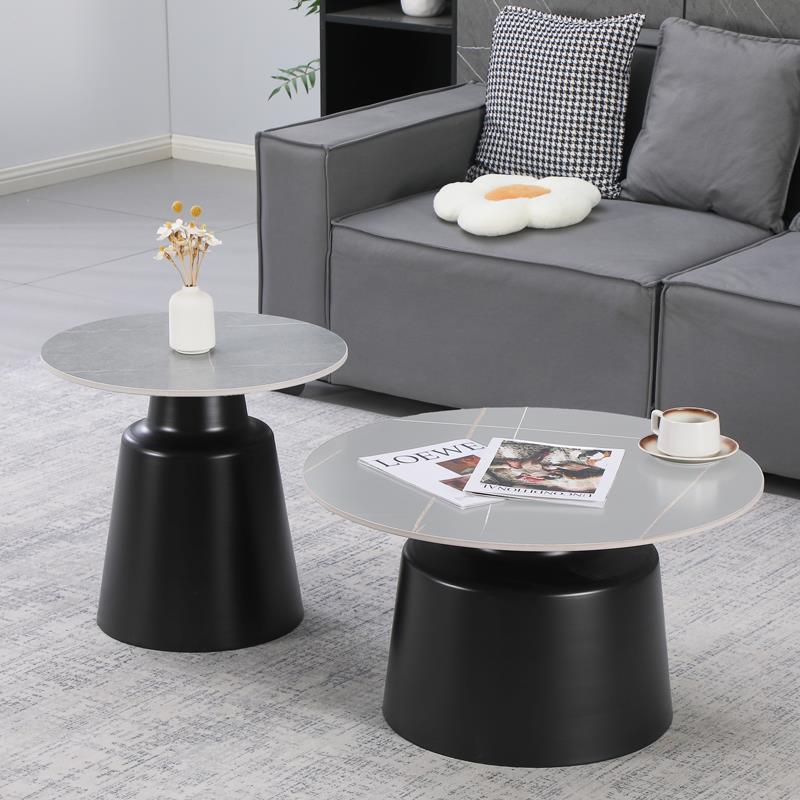 Σετ Τραπεζάκια σαλονιού Dualis 2 τεμ μαύρο μέταλλο-sintered stone σε γκρι μαρμάρου