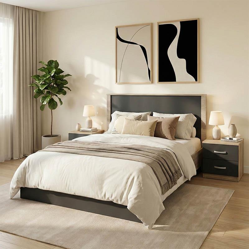 Σετ Κρεβατοκάμαρας 3τεμ. Athos Sonoma-Ανθρακί με Κρεβάτι 140x200εκ