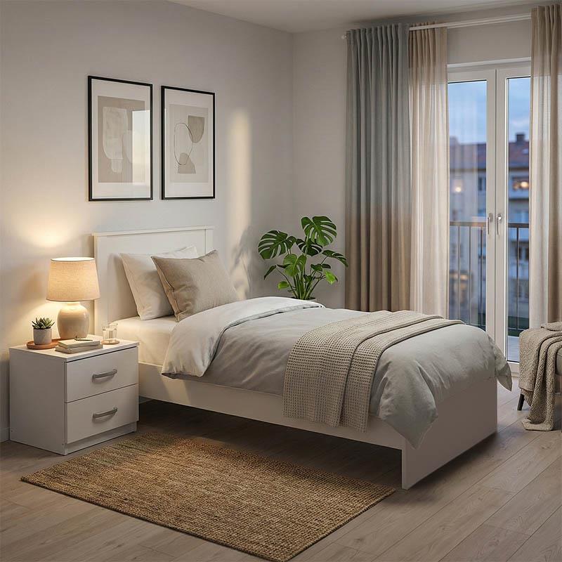 Σετ Κρεβατοκάμαρας 2τεμ Athos Λευκό με Κρεβάτι 90x190εκ