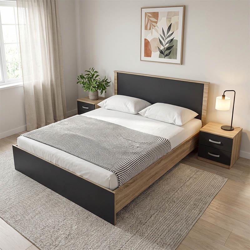 Σετ Κρεβατοκάμαρας 3τεμ Athos Sonoma Ανθρακί με Κρεβάτι 160x200εκ