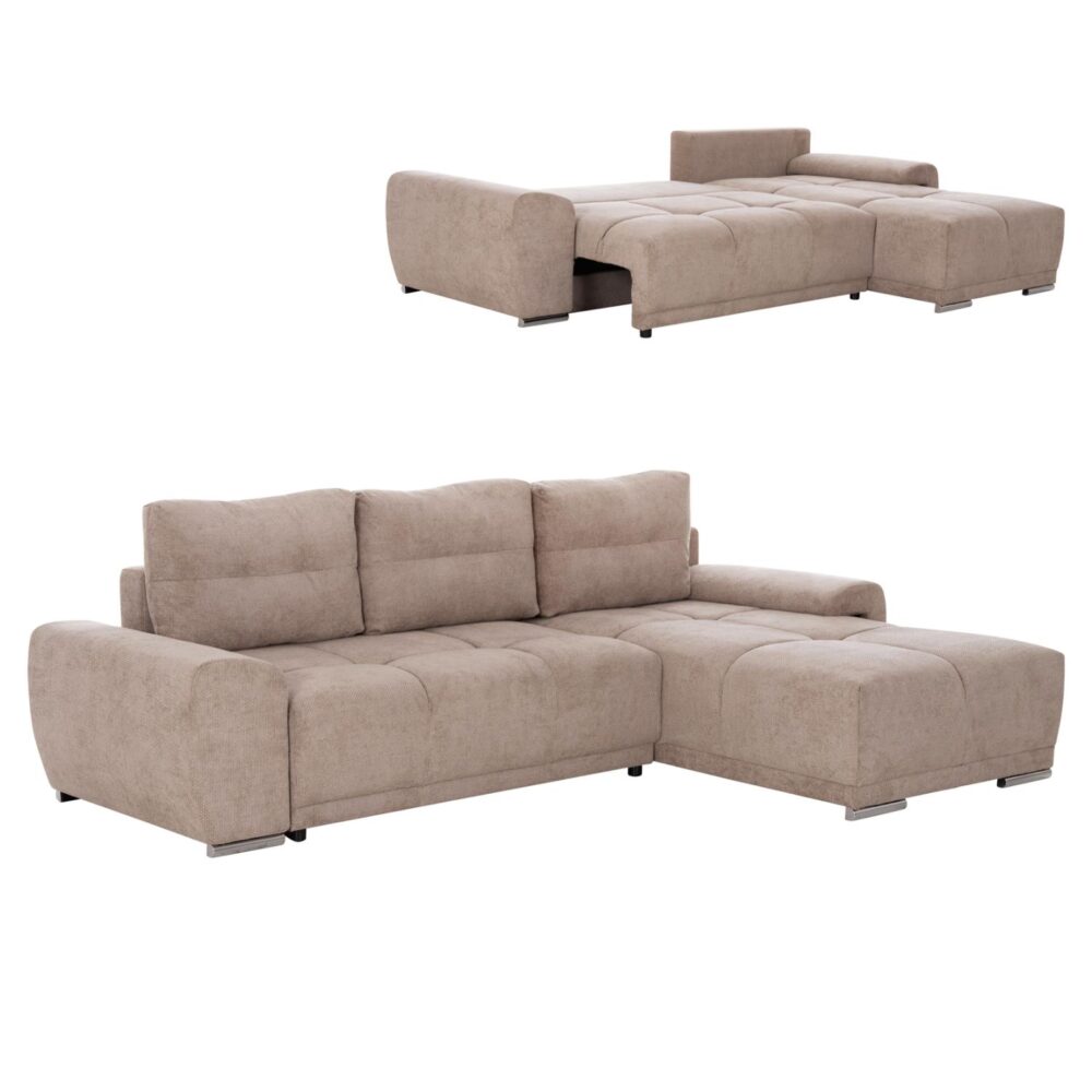 Γωνιακός Καναπές - Κρεβάτι COMFYRA Δεξιά Γωνία με Μπέζ Ύφασμα 270x181x75Υεκ