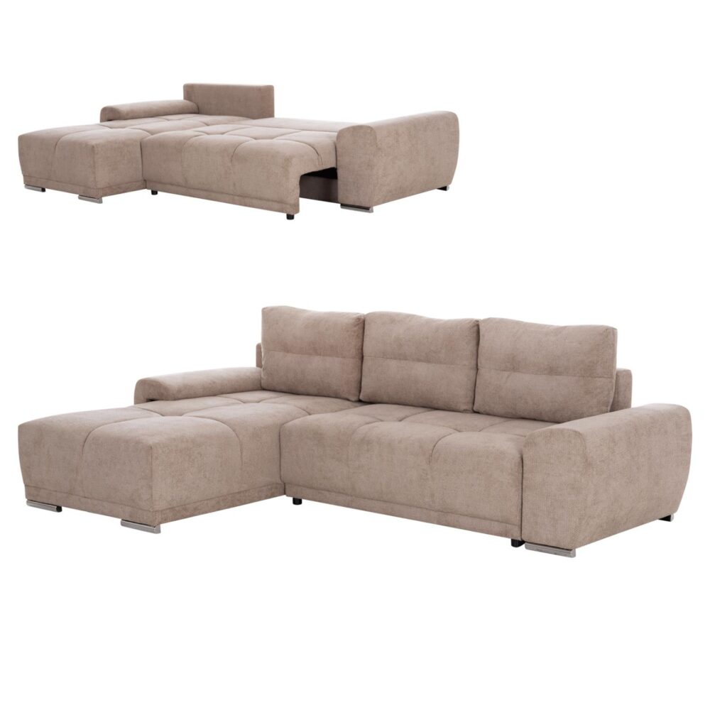 Γωνιακός Καναπές - Κρεβάτι COMFYRA Αριστερή Γωνία με Μπέζ Ύφασμα 268x180x83Υεκ