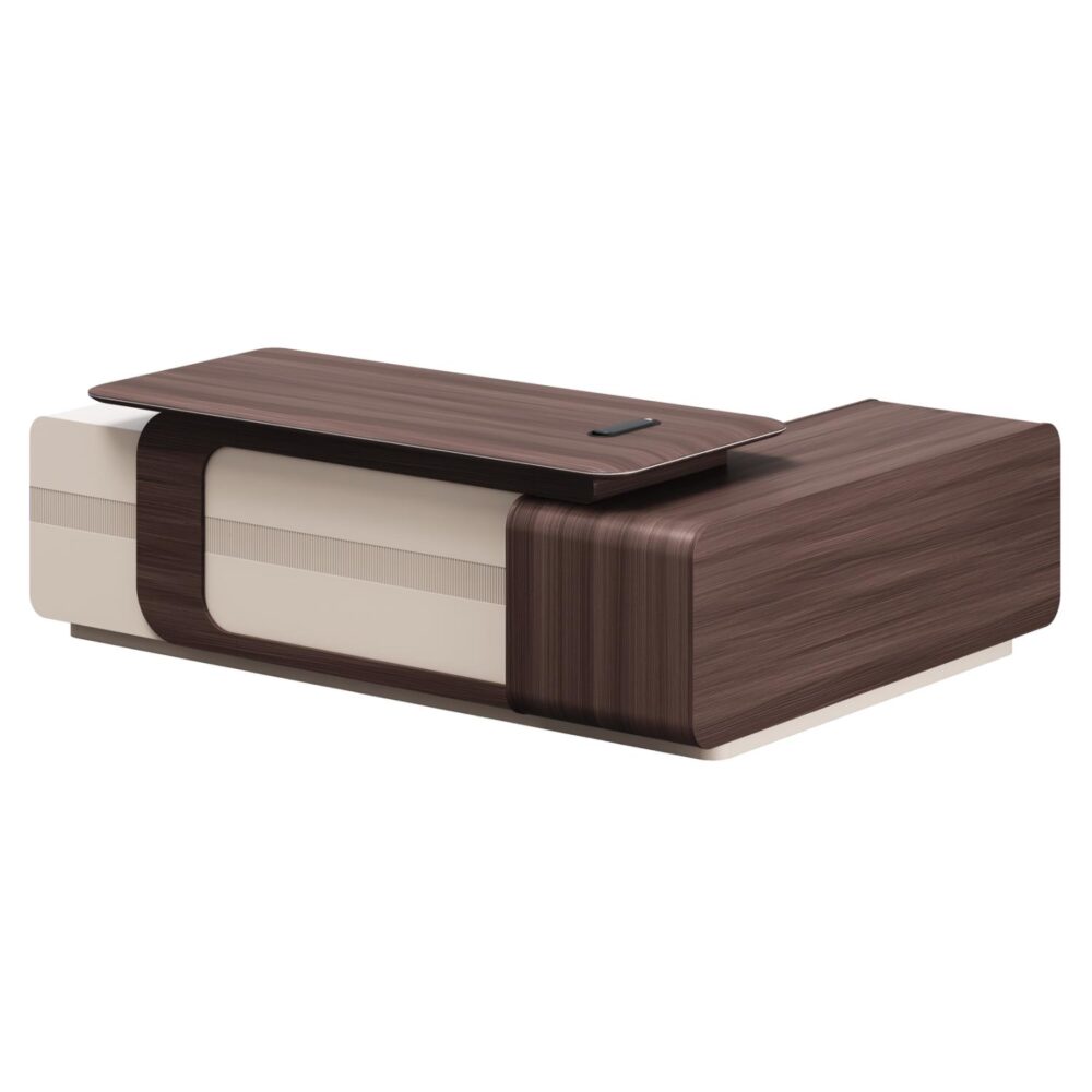 Γραφείο Γωνιακό C2146L Σειρά PRESIDENT Αριστερή γωνία Μελαμίνη σε Καρυδί - Μπέζ χρώμα 240x180x76Υεκ