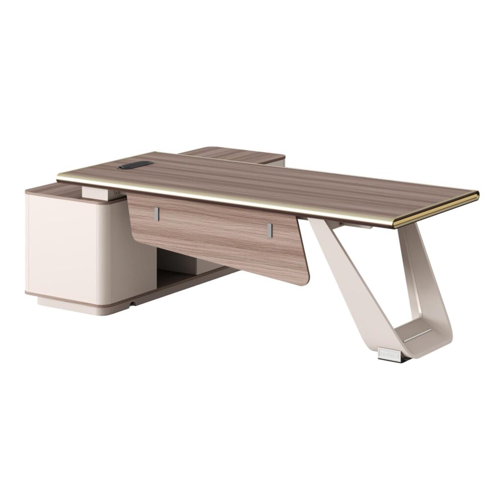 Γραφείο Γωνιακό C2139R SUPERON Δεξιά γωνία Μελαμίνη σε Φυσικό - Μπέζ με Μεταλλικό πόδι 240x180x76Υ