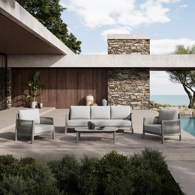 Σετ κήπου Σαλόνι Feralda μπεζ αλουμίνιο-rope με ύφασμα σε απόχρωση ανοιχτό γκρι