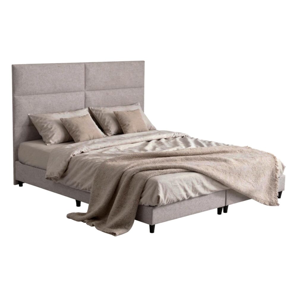 Επενδυμένο Κρεβάτι MILO Υπέρδιπλο σε Μπέζ Ύφασμα 180x200εκ.